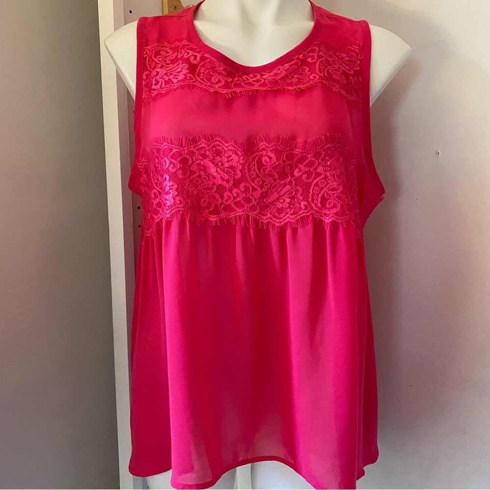 Nicole by Nicole Miller XL Pink Lace Trim Sleeveless Hi-Lo Hem Top/Tank